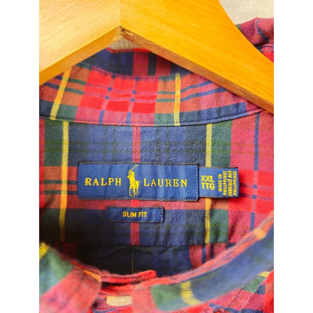 Polo Ralph Lauren Shirt Mens XXL Red Green Blue Plaid Oxford Slim Fit - Picture 3 of 5